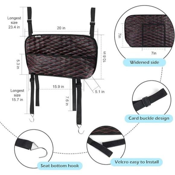 Car Bag Holder Pocket for Storage PU Leather Car Seat Organizer Kids/Pet Barrier - Picture 2 of 7